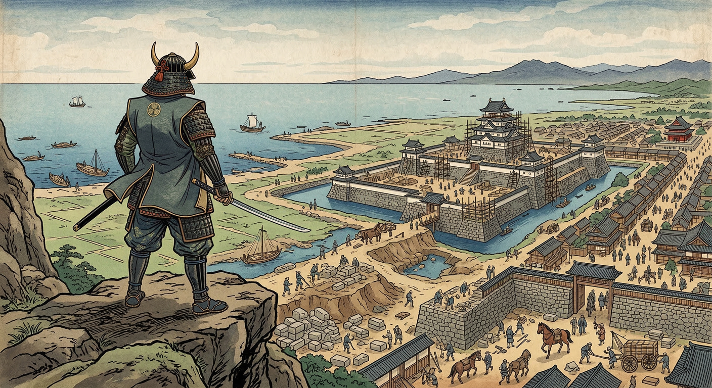 文禄二年、徳川家康は江戸城を大規模拡張。秀吉の朝鮮出兵を好機と捉え、関東の国力涵養と天下統一戦に備えた。この拡張は、江戸の都市基盤と徳川幕府の行政システムの礎となった。