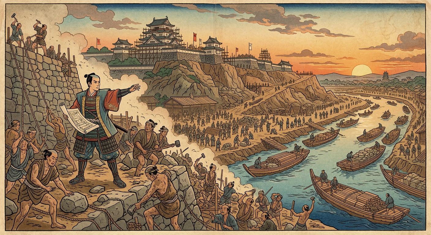 慶長11年、家康は利根川東遷事業で江戸川・堀割を整備。天下普請で大名に負担を課し、治水と舟運を確立。江戸を巨大消費都市へ発展させたが、下流域に水害負担を転嫁。