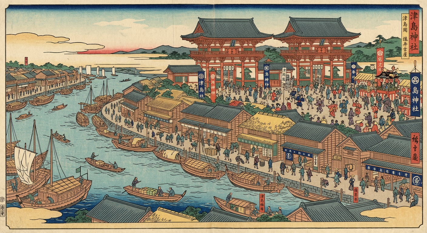 1592年、豊臣秀吉は文禄の役遂行のため、津島の経済・宗教的価値を重視。津島神主の忠誠に応え朱印状を発給し、禁制で秩序を維持。これにより祭礼と市場が保護され、秀吉の国家経営戦略の一環として機能した。