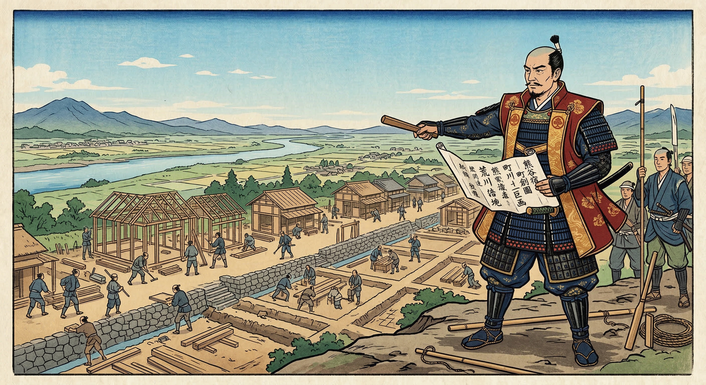 1602年の熊谷宿整備は、徳川家康の中山道整備の一環。戦国終焉後の関東支配強化を目的とし、伊奈忠次が主導。陸路と水運の結節点として計画され、商業都市発展の基盤を築く。