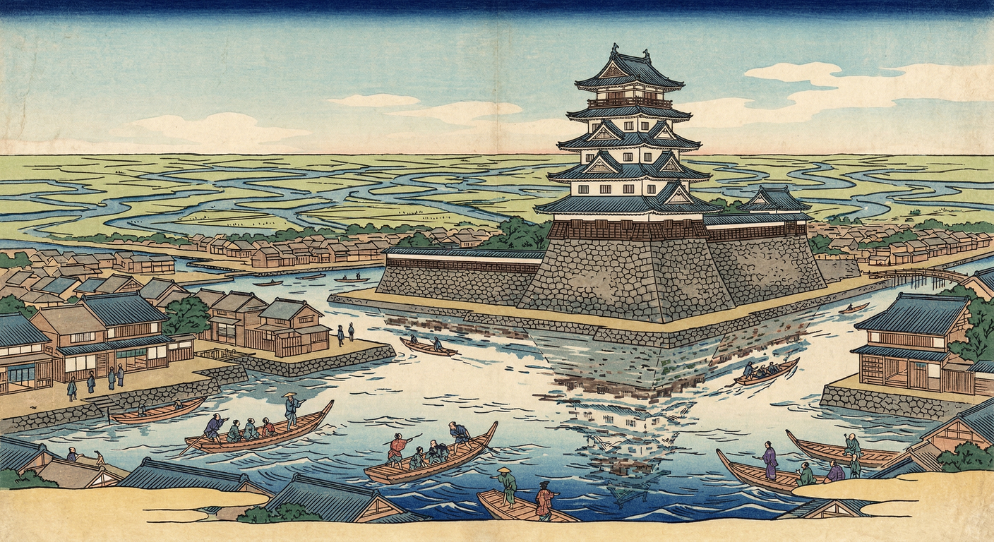 1600年、田中吉政は関ヶ原の功で筑後柳川へ入封。秀次家老から三成捕縛で家康に評価され、筑後で大規模な治水・都市整備を行い「土木の神様」と称された。田中家は2代で改易。