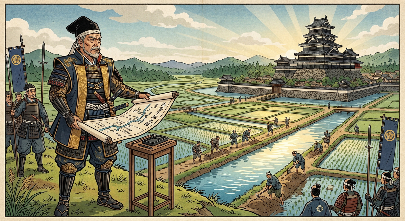 田中吉政は関ヶ原の戦いで石田三成を捕縛し、筑後国主となる。柳川城を拠点に、検地、治水、干拓、街道整備など大規模な国土改造を行い、筑後発展の礎を築いた。その功績は後世に引き継がれた。