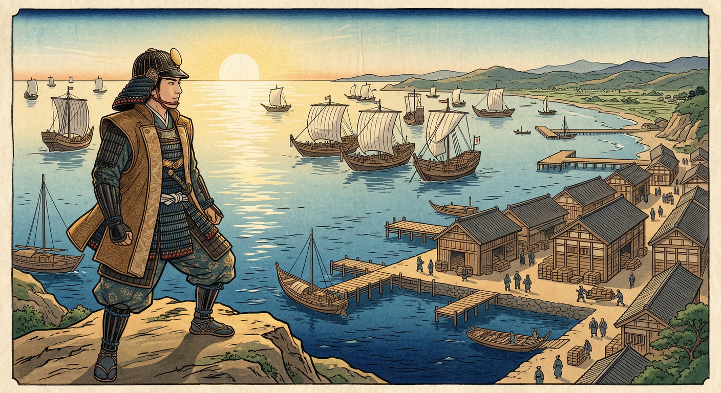 徳川家康の命を受けた戸田尊次が1602年に田原港を再整備。戦国期の要衝から経済拠点へと再生させ、藩財政を安定させると共に、徳川治世の物流を支えた。