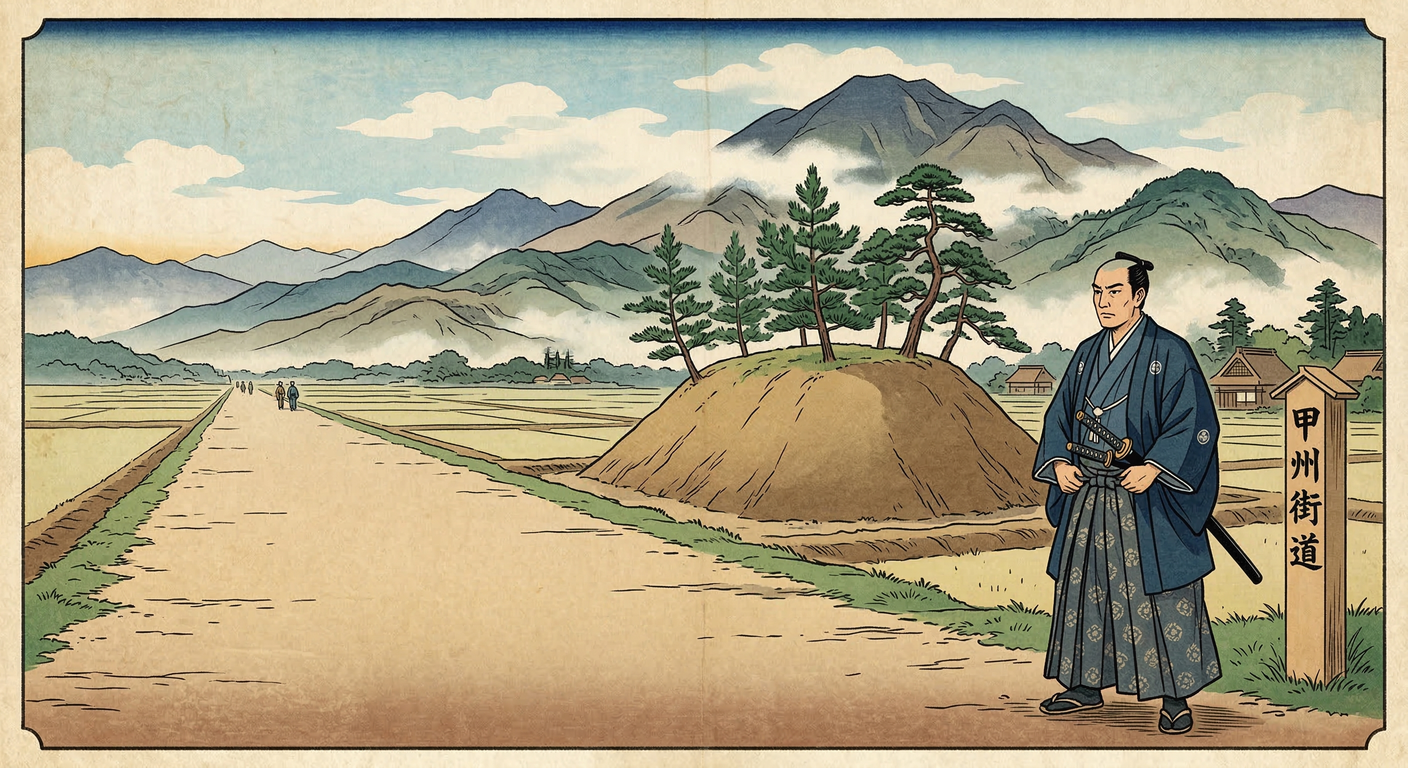 徳川家康が天下統一後、甲州街道を整備。武田信玄の遺産を継承し、軍事・経済・文化の大動脈へ発展。大久保長安が八王子宿を築き、泰平の世を支えた道の物語。