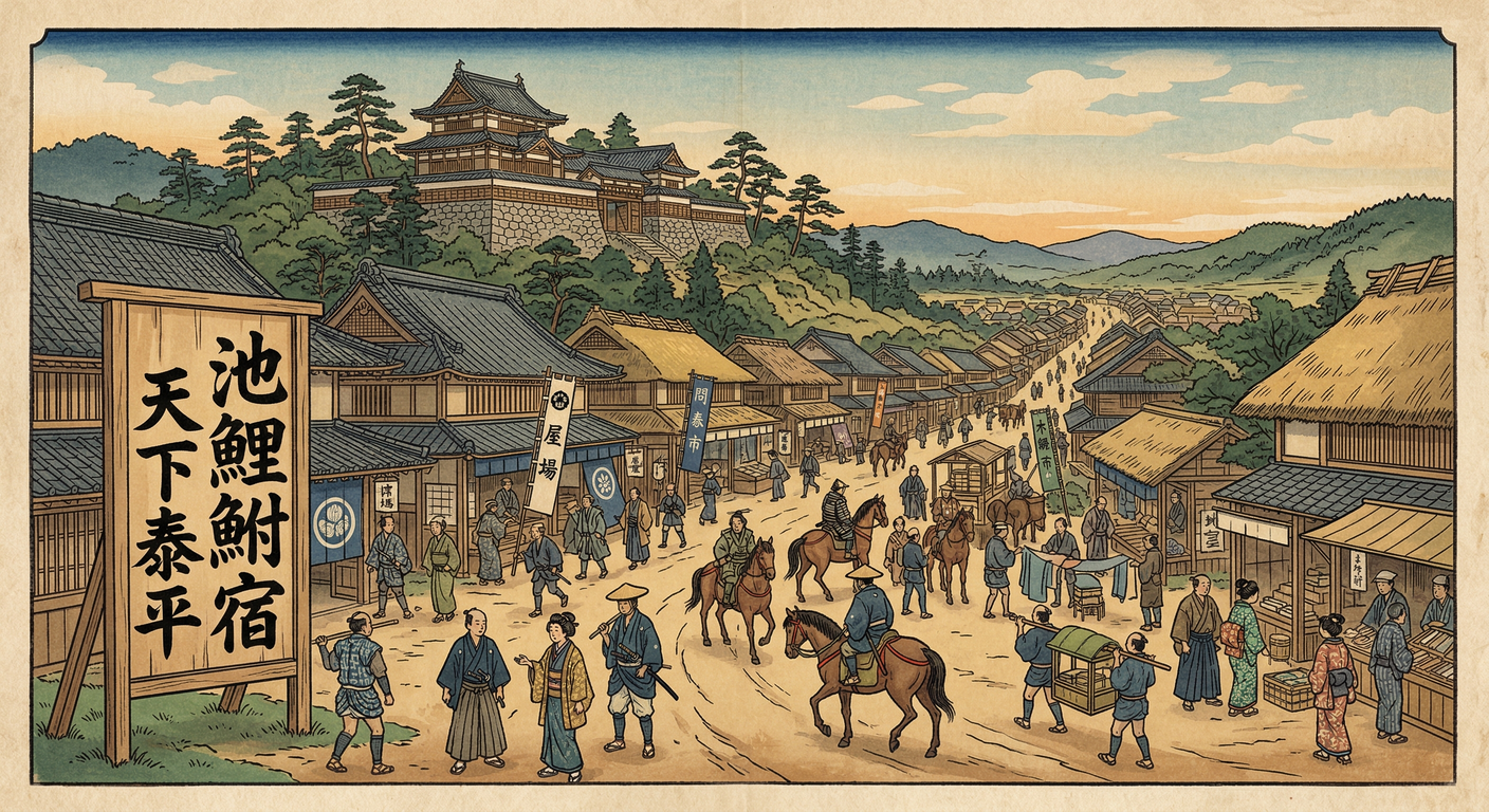 知立宿整備（1601年）は、関ヶ原後の家康による東海道伝馬制度。既存要素を再編し、軍事から統治への転換を象徴する計画都市として、新たな秩序と広域負担システムを構築。