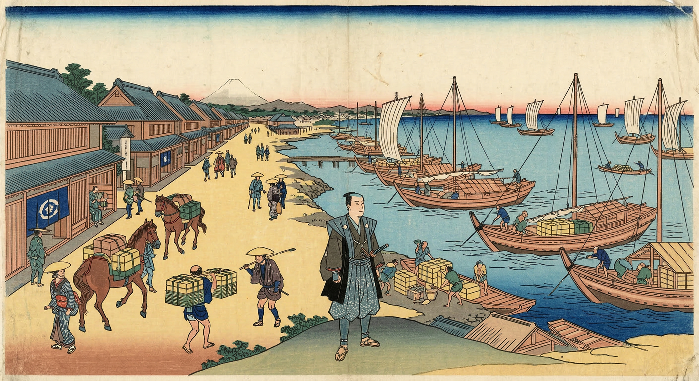 1601年、徳川家康は神奈川宿を整備。戦国期の遺産を継承し、海陸交通の要衝である神奈川湊と東海道を連結。江戸中心の経済圏形成と幕府支配強化に貢献した。