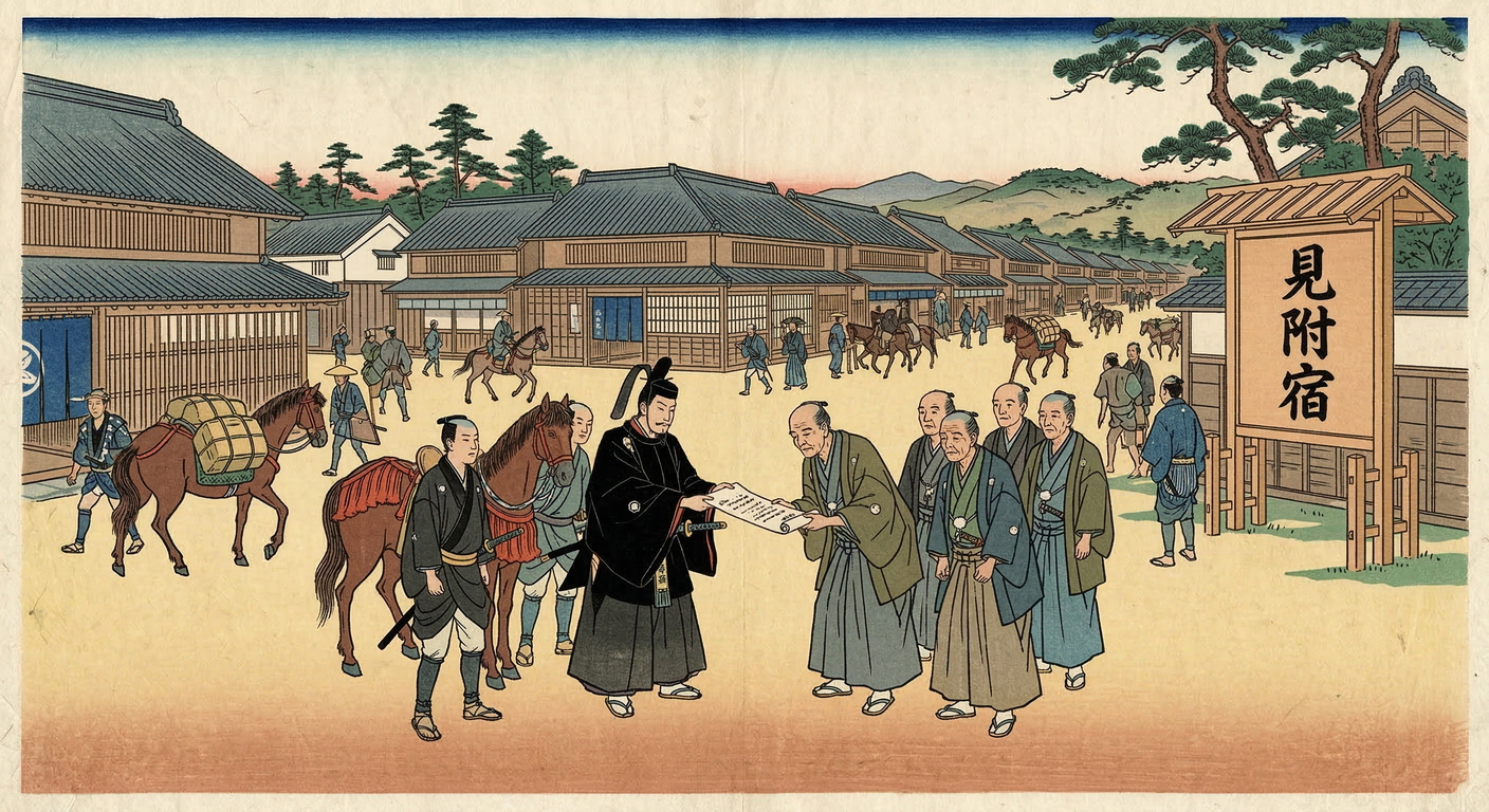 慶長6年、徳川家康は東海道見附宿の整備を命じた。自治都市見附は幕府統制下の宿場町へ変貌。戦国から江戸への転換を象徴する国家改造計画の一環。