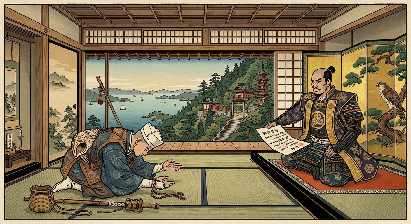 慶長6年、生駒氏が金毘羅大権現の社領を安堵。戦国期の荒廃から復興した金毘羅は、宥盛と生駒氏の保護で近世的寺社支配体制に組み込まれ、全国的な「こんぴらさん」として発展した。