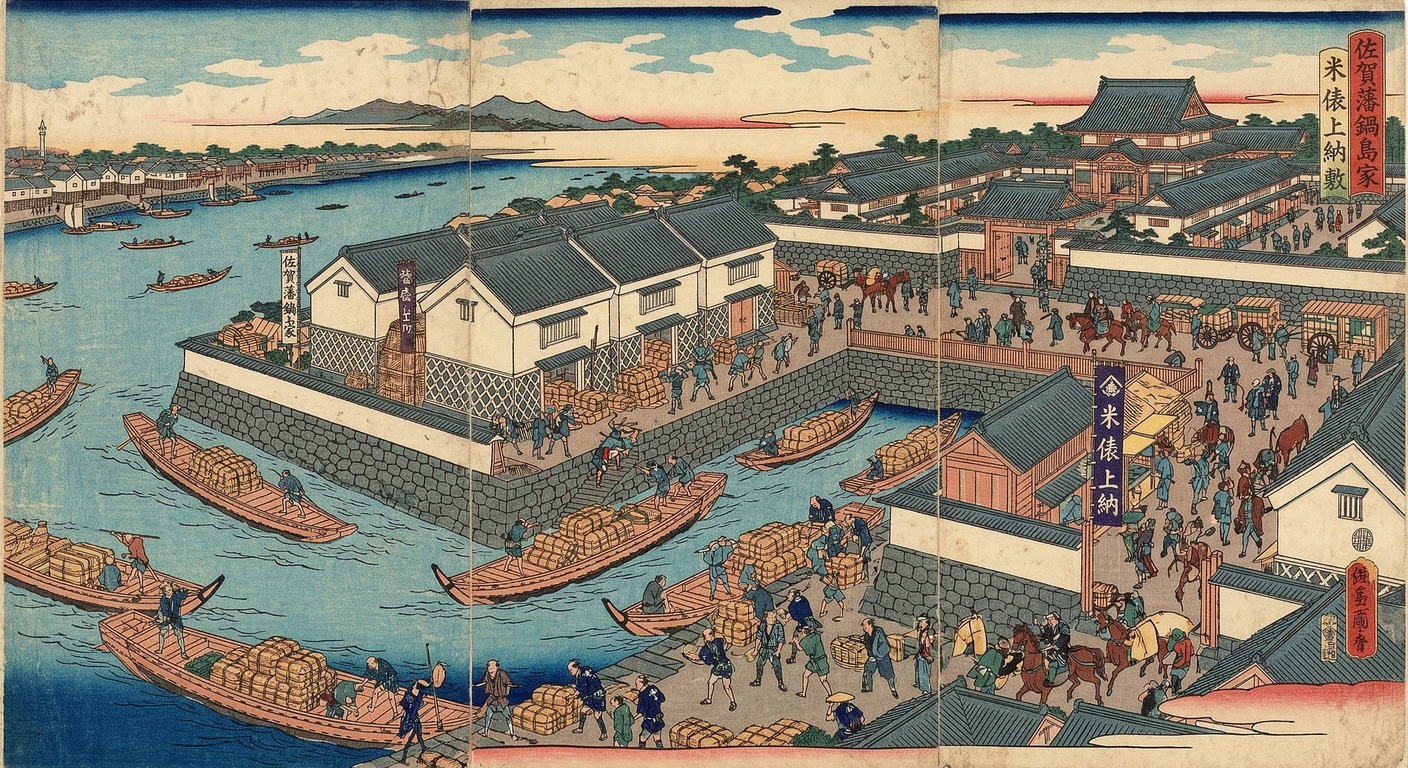 慶長9年（1604年）、鍋島家は大坂に蔵屋敷を設置。関ヶ原後の厳しい状況下、長崎警備の財源確保と情報収集のため、経済戦略を重視。これは軍事から経済への転換であり、佐賀藩の近代化を支える礎となった。