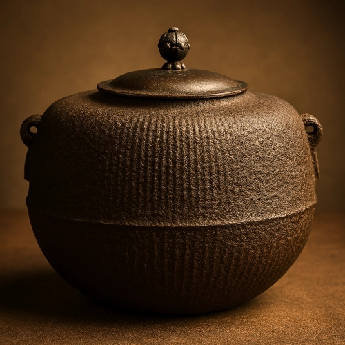 乙御前釜は、ふっくらした形状と姥口が特徴の茶の湯釜。信長が柴田勝家に狂歌と共に下賜した天明釜で、戦国武将の威信と茶人の精神を映す。