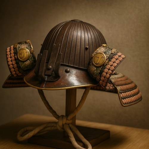六十二間筋兜は、戦国時代に主流となった兜。軽量化と堅牢性を両立し、鉄砲戦にも対応。六十二という数字には仏教の「六十二見」を打ち破る意味が込められた。