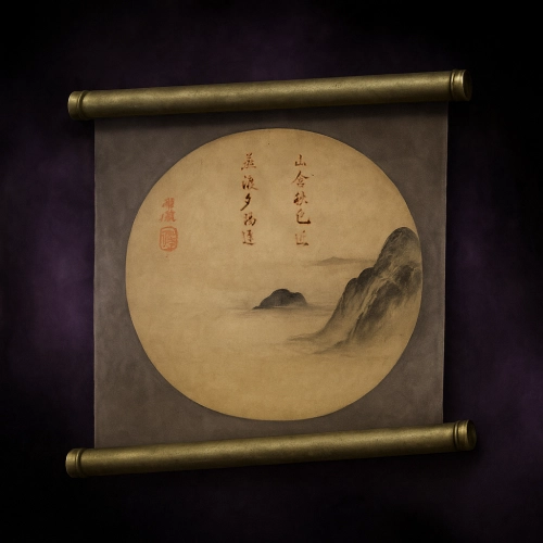 "実在は未確認だが、戦国期の時間表現を象徴する山水画題。朝夕の対照的な景観を通じ、禅の無常観や茶の湯の美意識が融合した日本独自の自然観を体現する。"
