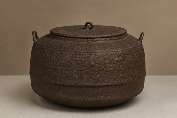 大講堂釜は、比叡山延暦寺の香炉を利休が見立てた茶釜。信長の焼き討ちで流出し、利休の美意識で新たな価値を得た。本歌は明暦の大火で焼失したが、加賀前田家伝来の写しがその伝説を継承している。