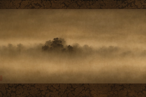 南宋の画僧牧谿の筆と伝わる水墨画。夕靄に包まれた寺院から響く鐘の音をおぼろげな光と余白で描き、戦国大名の朝倉氏から織田信長へと渡り、権威の象徴とされた。