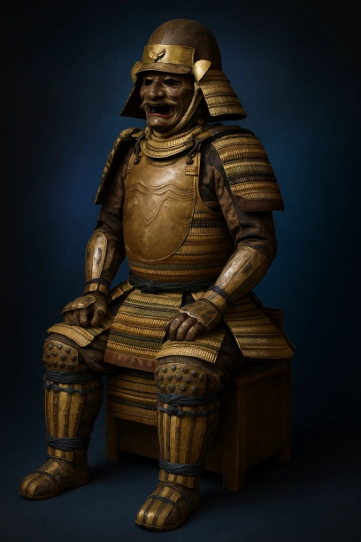 片肌脱二枚胴は、戦国から安土桃山時代に流行した当世具足。鉄板を打ち出し、片肌を脱いだ肉体や胴丸を模した異様な意匠が特徴。敵を威嚇し、武将の自己顕示や「かぶき者」の精神を表現した。