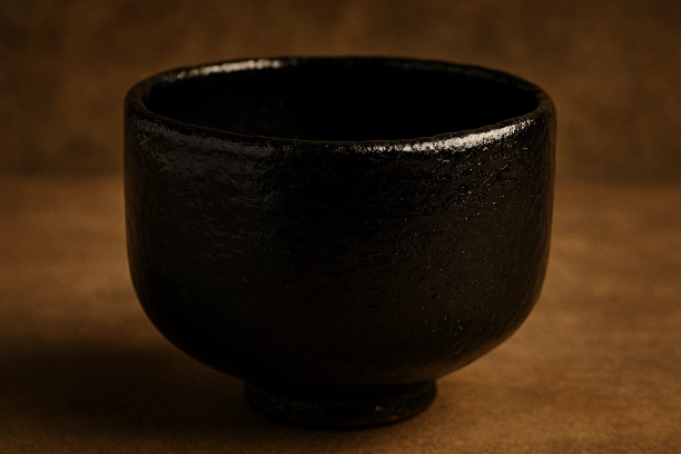 黒楽茶碗「東陽坊」は、長次郎作の利休七種の一つ。薄作りで懐が広く、艶やかな黒釉が特徴。利休が東陽坊長盛のために誂えたとされ、戦国時代の精神とわび茶の美学を体現する。